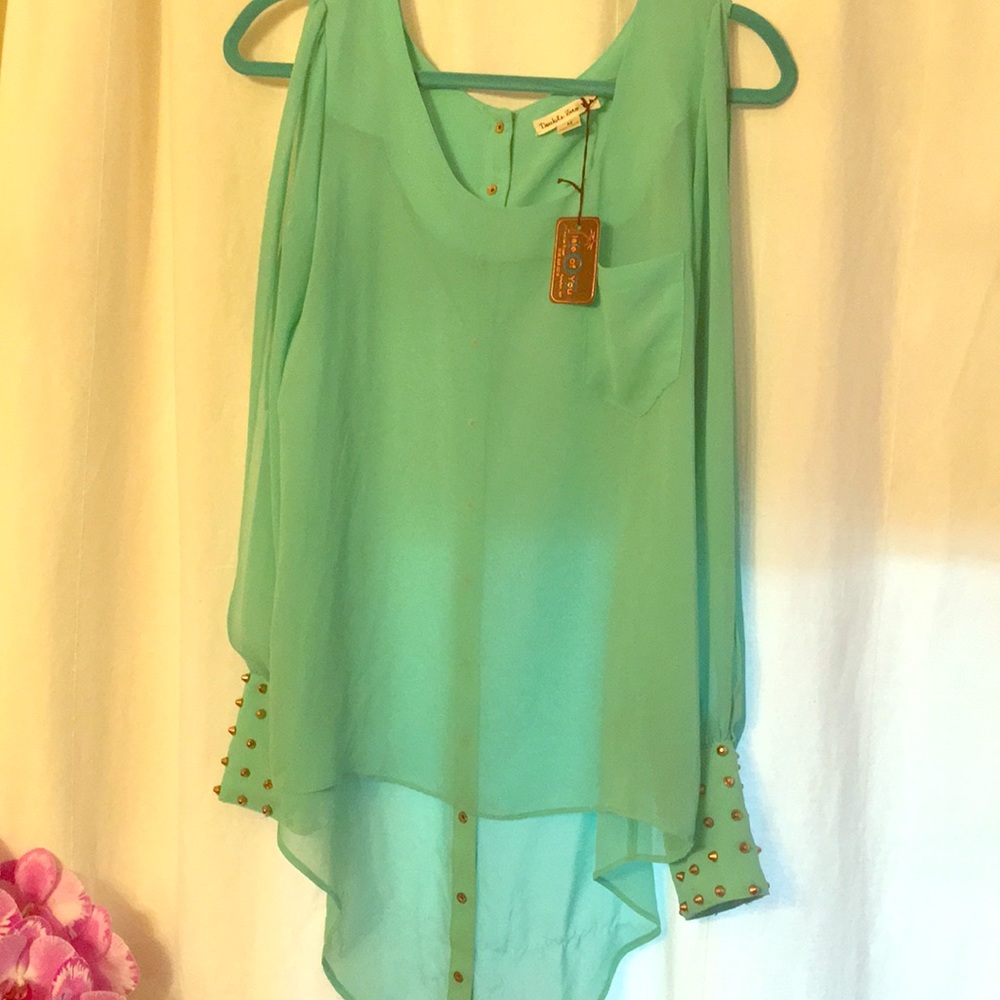 Sheer turquoise cut out top